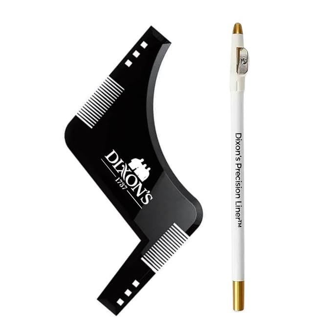 Dixon's 1737 Clear Line Pro Beard Shaper Tool for Men with Precision Liner Pencil, Black Beard Line Up Guide Template with Comb Edges Neckline and Cheek Line Trimming