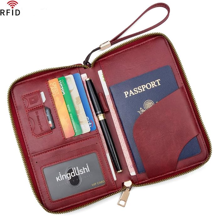 Family Passport Holder for Travel Women and Men RFID Passport Holder with Zipper Passport Case Passport cover Passport Wallet Travel Essentials and Accessories(1-2, Olive)