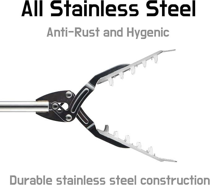 FTH Premium Stainless Steel Grabber Reacher Pickup Tool Heavy Duty 41 inch | Trash picker log BBQ fireplace pits snake tongs power claw made in korea no wire design outdoor yard cleanup plogging