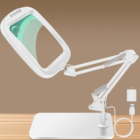 10X 30X Extra Large Magnifying Glass with Light and Stand 7-inch | 5 Color Modes Dimmable,Lighted Magnifier,Rectangle Hands-Free Magnifying Glass Desk Lamp for Reading Craft Close Work LB