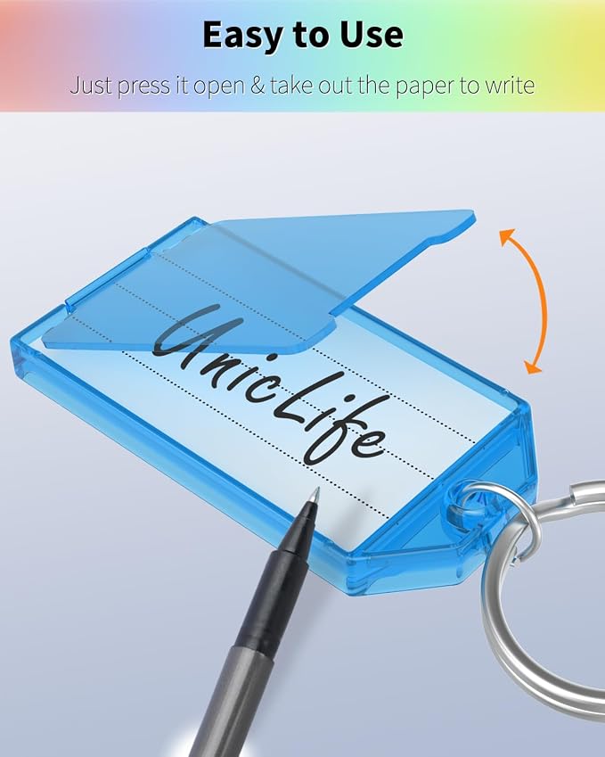 Uniclife 30 Pack Key Tags with Blank Labels, Clear Windows & Split Rings | 2 styles of key tags with writable blank paper labels and clear covers keep labels protected, visible and easy to identify