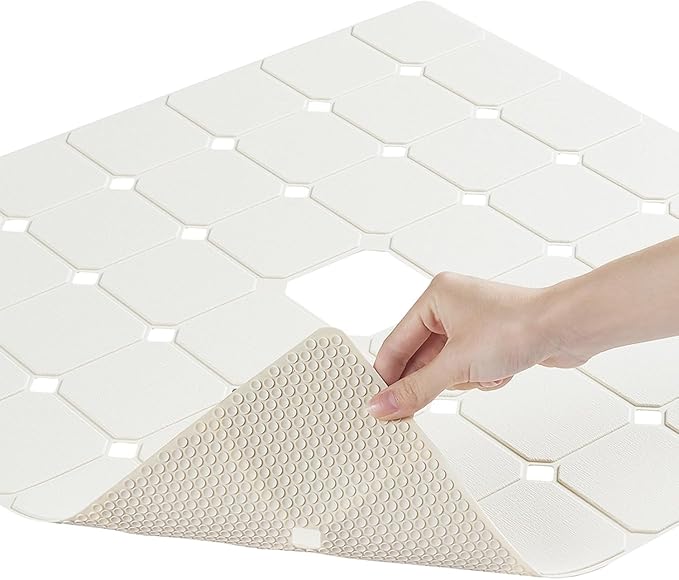 Shower Mat Non Slip Silicone Soft Odorless Bathtub Mat Non Slip No Suction Cups for Refinished,Reglazed and Textured Bath Tub Mat 24 X 24 Inch Beige