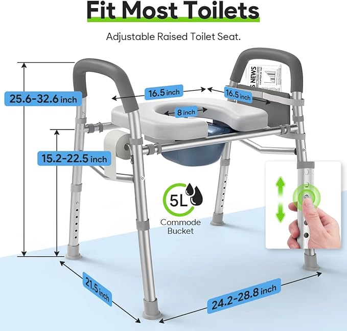 Delog Raised Toilet Seat with Handles, Heavy Duty 400lb Medical Safety Frame, Bathroom Assist Toilet Seat Raiser for Seniors