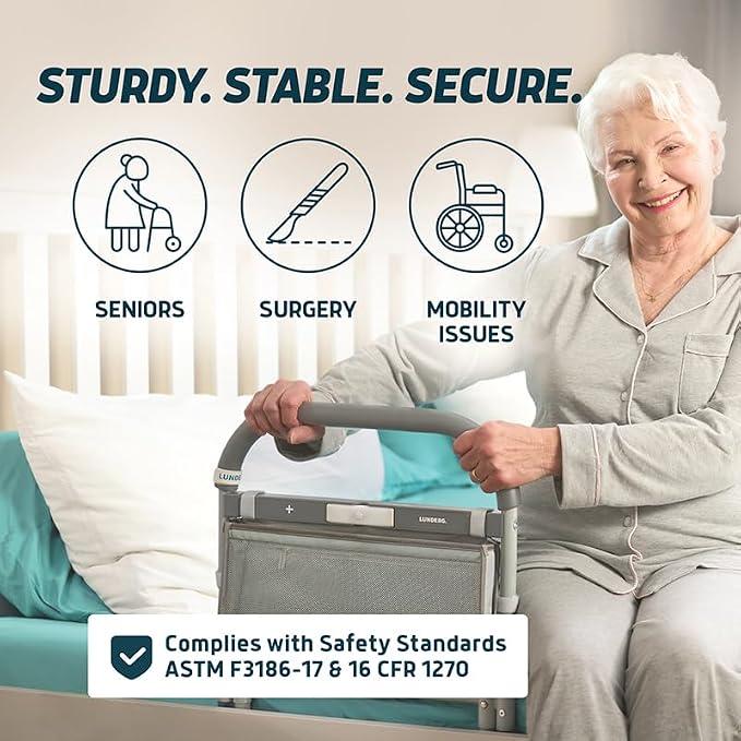 Lunderg Large Bed Assist Rail for Seniors with Motion Light & Storage Bag | Easy to Install Bed Rails for Elderly Adults Safety & Post-Surgery - Helps Reduce Falls & Support Independence