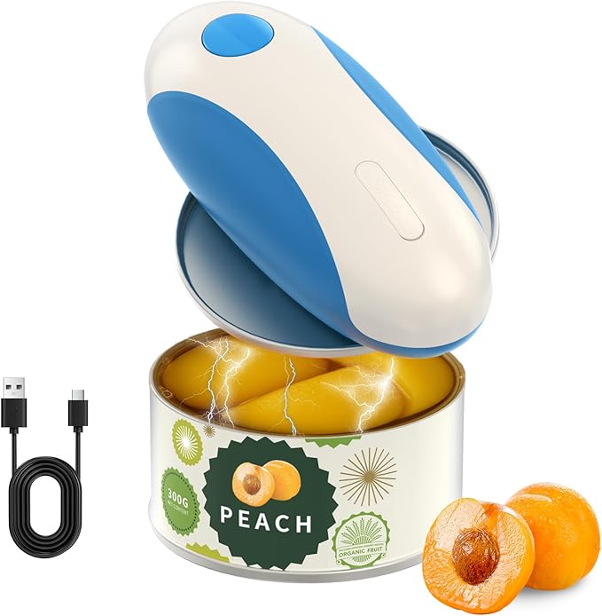 CIRCLE JOY Rechargeable Electric Can Opener, One-Touch Automatic Can Opening with Lid Remover & Smooth Edge Cutting, Food-Safe, Easy to Use for Seniors and Arthritis, Blue