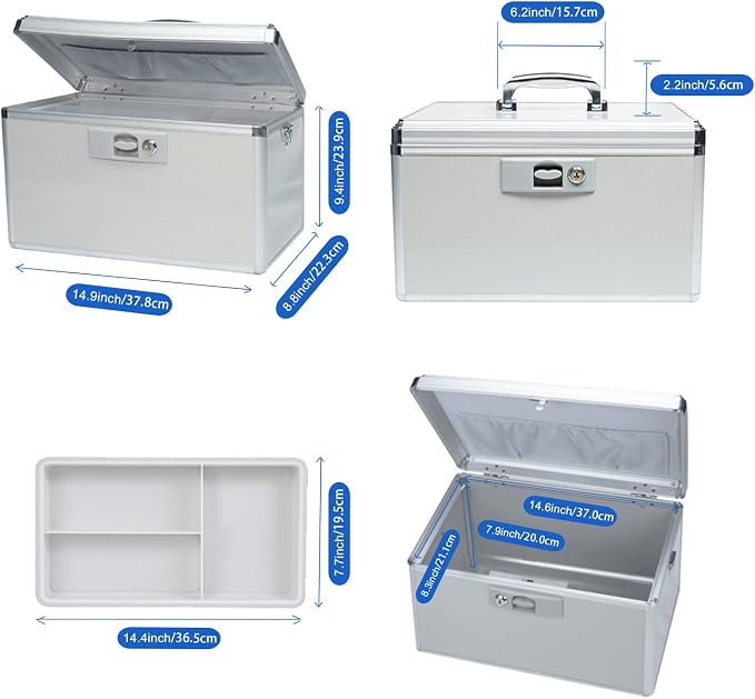 Durable Empty Medicine Box Storage Box Lock Box for Storage Collection Portable Lockable with Removable Sticker Tray Shoulder Strap (X-Large )