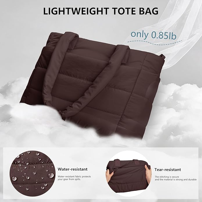 Puffer Tote Bag for Women Quilted Nurse Bag Lightweight Work Bag for Teacher Travel Handbag with Multiple Pockets