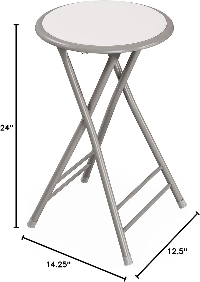 Lavish Home Folding Stool with Padded Backless Seat Set of 4, White, 24” | Counter Height Bar Stools with 225lb Capacity, Portable Indoor & Outdoor, Extra Seat for Kitchen, Rec Room or Camping