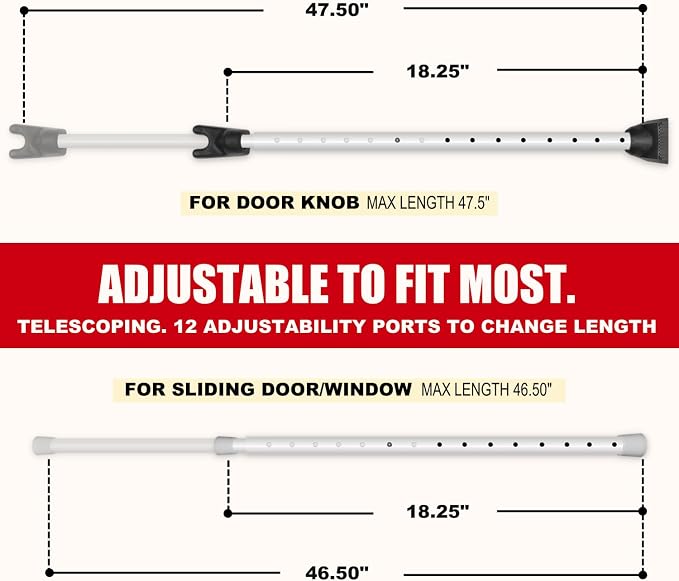 Securityman Door Security Bar with Alarm (Detachable) - 120dB Siren Door Stopper Alarm - Adjustable Jammer & Patio Bar - Strong, Withstands 400lbs - Home Protection
