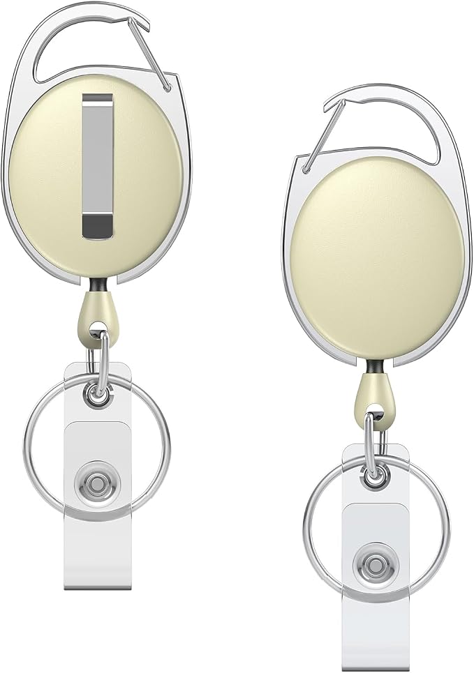 Uniclife 2 Pack Retractable Keychain, Retractable Badge Reel, Heavy Duty Badge Holder Clip for Keys and ID Card, Key Chain Extender with Carabiner Belt Clip and Key Ring, Light Yellow