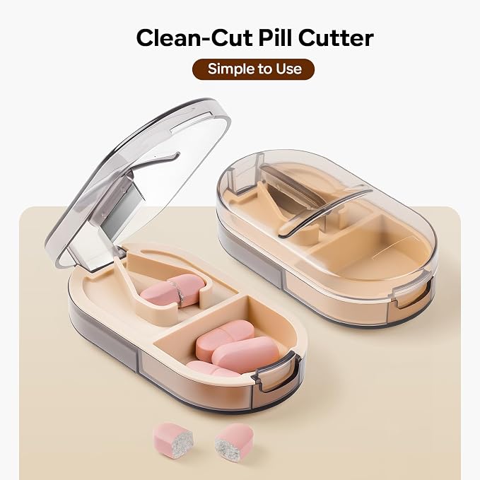Daviky Pill Cutter Splitter with Removable Silicone Pad, Safe and Precise Cutting for Large, Small & Tiny Pills, Vitamins and Tablets, Stainless Steel Blade, Travel Size, BPA Free