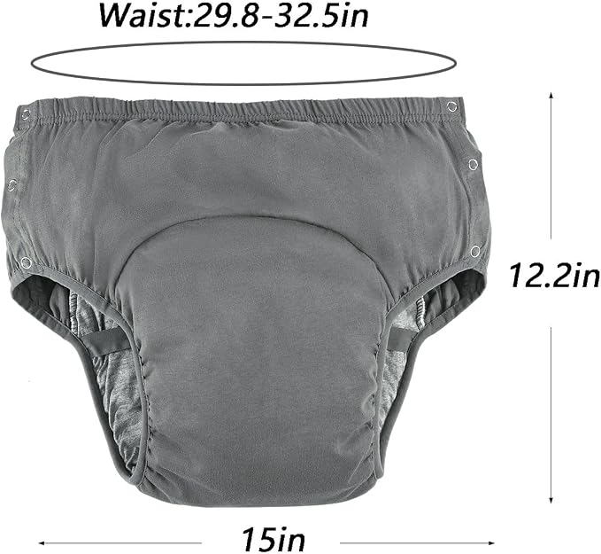 Reusable Adult Diapers Incontinence Adults Leak Proof Cotton Cloth Underwear Washable Elderly Incontinence Cotton Nappies with Button Pull on Cover Pants for Seniors Disability Postpartum