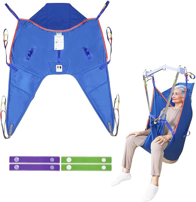 Patient Lift Slings for Home Use,Transfer Aids for Disabled and Elderly, Divided Leg Sling with Head Support,Hoist Sling for Toileting, Supports up to 500 lbs (Small)