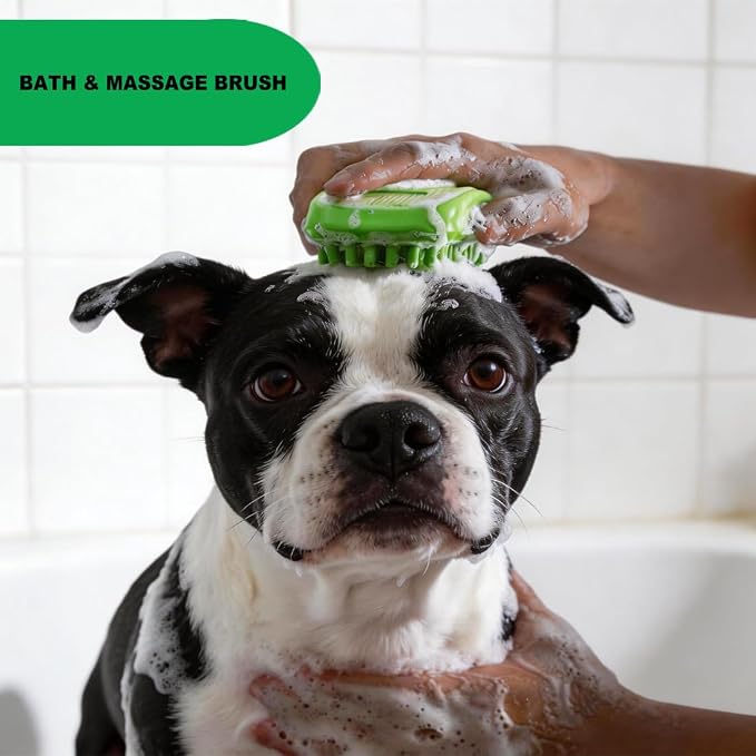 Rubber Curry Brush for Short Haired Dogs, Gentle Curry Comb with Removable Screen, Use Wet as Bath Scrubber or Dry for Grooming Loose Hair