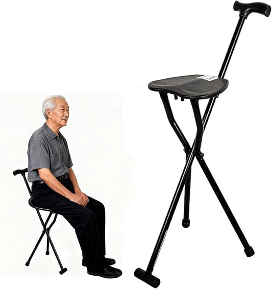 Folding Cane Walking Stick with Seat - 2 in 1 Cane Seat Stool Portable Mobility Aid Chair for Women Man,Lightweight Crutch Stool Walking Canes with Seats for Seniors Elderly, Holding 300lbs