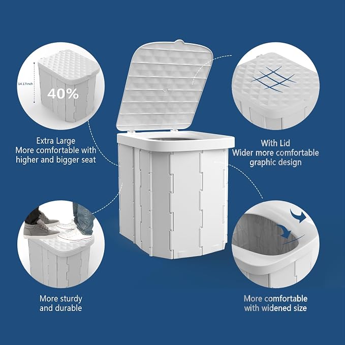 Hapoon XL Portable Toilet for Adults & Kids, Extra Large Camping Toilet | XL Portable Folding Toilet with Lid,Travel Portable Potty for Adults,Porta Potty Car Toilet, Portable Bathroom for Outdoor