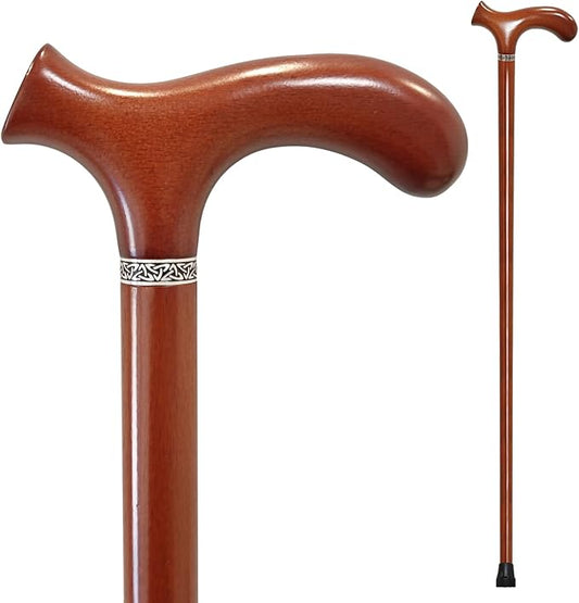 Wooden Walking Cane with 5 Height for Men and Women, Handmade Wood Cane with Comfort Grip Handle, Supportive Mobility Aid for Seniors, Fashionable & Classic Lightweight Stick