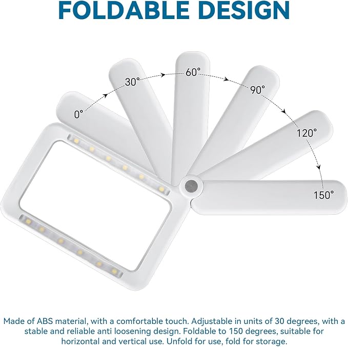 Rechargeable Magnifying Glass with Light, 5X Large Rectangular Page Magnifier, 12 Dimmable LEDs Folding Handheld Reading Magnifier for Seniors ＆ Low Vision