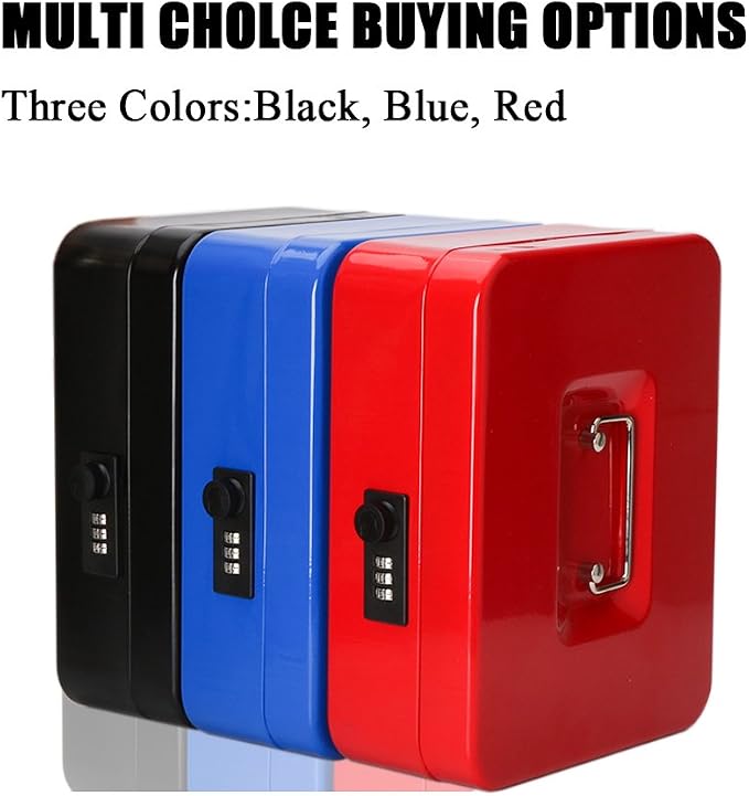 Jssmst Large Cash Box with Combination Lock – Durable Metal Cash Box with Money Tray Red(9.8 x 7.9 x 3.5), SM-CB07003L