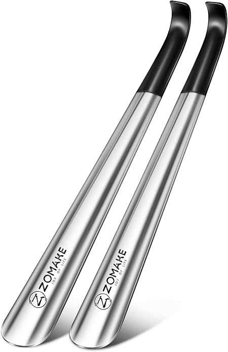 ZOMAKE Shoe Horn Long Handle for Seniors Men Women,Metal Long Shoehorn Boot Horn,16.5" Stainless Steel Shoe Spoon Helper