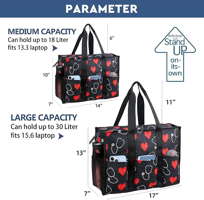 ABAMERICA Nurse Bags for Work Nursing Bag Multiple Pockets Waterproof Organizing Zip Top Clinical Bag for Nursing Students