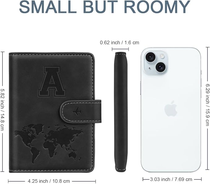 Passport Holder for Travel Essentials Personalized Initial Wallets | Embossed Letter A-Z Design, RFID Blocking, Passport Cover, Passport Book Holders, Men Women, Personalized Gifts, Black-A