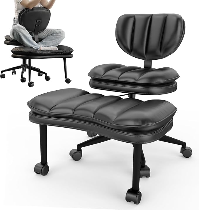 Cross Legged Office Chair, Ergonomic Cloud Criss Cross Desk Chair, Meditation Chair with Wheels, Height Adjustable Seat for ADHD, Wide Kneeling Chair with Back Support