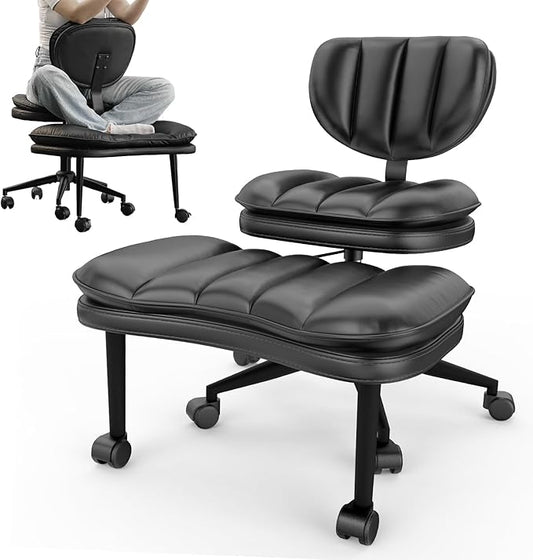 Cross Legged Office Chair, Ergonomic Cloud Criss Cross Desk Chair, Meditation Chair with Wheels, Height Adjustable Seat for ADHD, Wide Kneeling Chair with Back Support