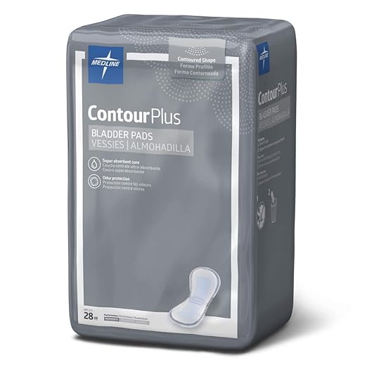 Medline ContourPlus Bladder Control Incontinence Pads, Moderate Absorbency, 5.5" x 10.5", 28 Count (Pack of 2)
