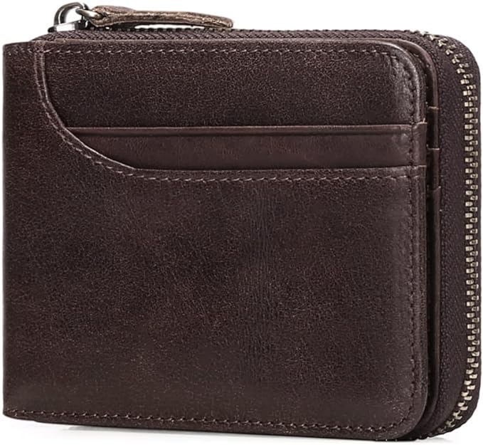 GOIACII Wallets for Men Genuine Leather Front Pocket Wallet RFID Zip Around Bifold Credit Card Holder | RFID