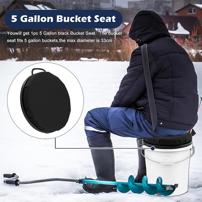 5 Gallon Bucket Seat, 360-Degree Swivel Bucket Seat Cushion with Waterproof Cover, Bucket Seat Lid for Fishing, Gardening, Hunting and Camping