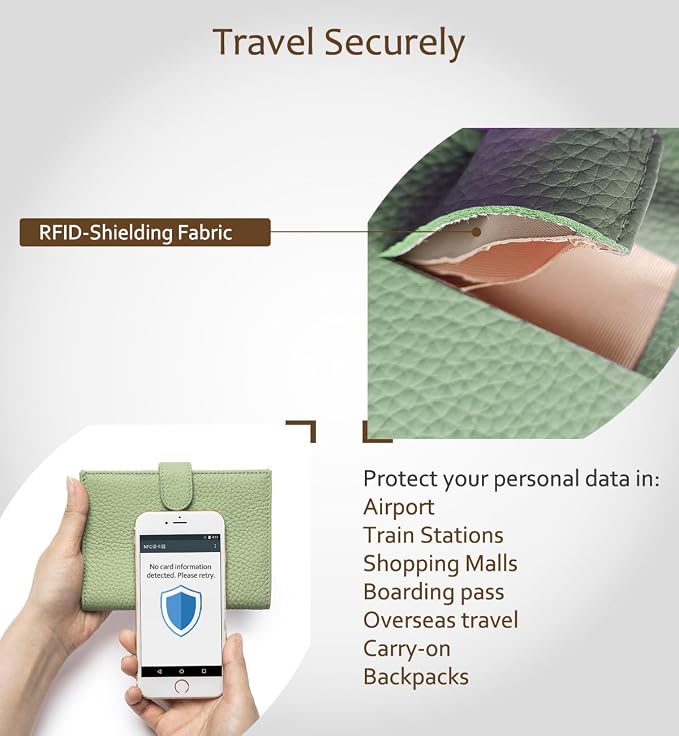 Leather RFID Passport Holder for Travel Women with Gift Box | Slim Passport Wallet with 1 Passport Slot & 3 Card Slots, Zipper Coin Pocket & Gift Box – Passport Cover Case (Light Green)