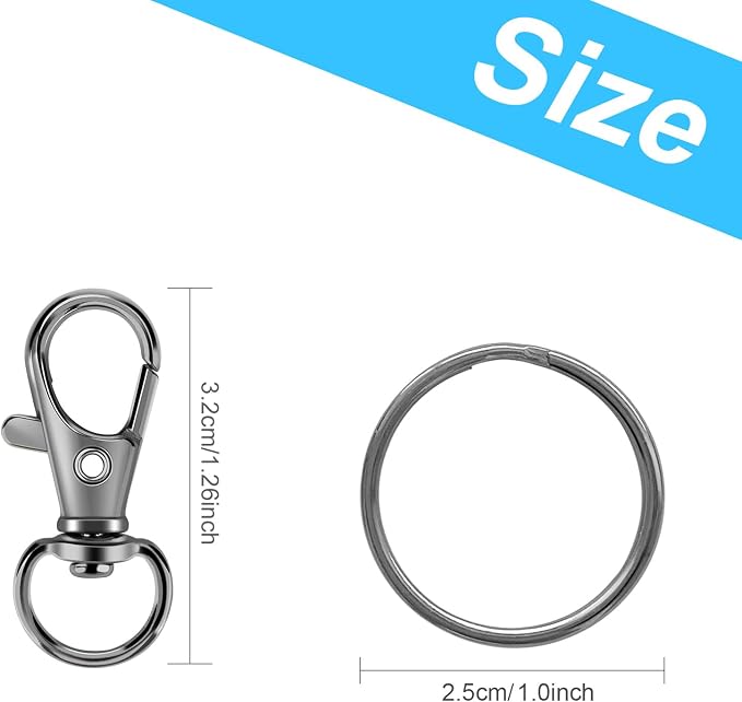 50PCS Metal Lobster Claw Clasp with Key Rings, 25PCS Keychains Clips Hooks and 25PCS Key Chain Rings, Keychain Accessories, Keychain Rings Making kit for Crafts, Gun Black