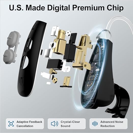Ceretone OTC Hearing Aids for Seniors, Behind-the-Ear Hearing Aid with Intricon Chip & Knowles Speaker, Adjustable Volume & Multi Modes, Lightweight, Long Battery Life, Ideal Gift for Elderly, Black