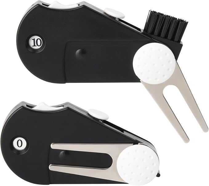 Cosmos 2 Pack Golf Multi-Tool Foldable 5 in 1 Golf Tool with Divot Tool, Stroke Score Counter, Ball Marker, Golf Club Brush and Groove Cleaner, Portable Golf Accessories Tool with Clip