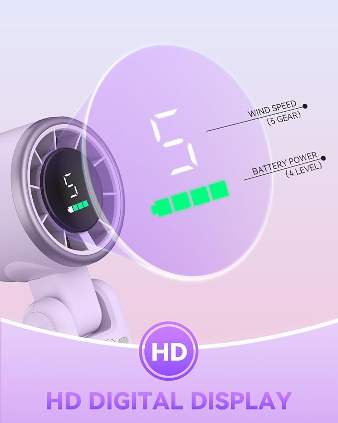 PlayHot Portable Handheld Turbo Fan, Travel Essentials, Gifts for Women/Men | 5-Speed, Up to 12H, 10m/s Airflow, USB-C Rechargeable, LED Display, 3-in-1 Foldable Personal Fan for Cruise, Beach, Vacation