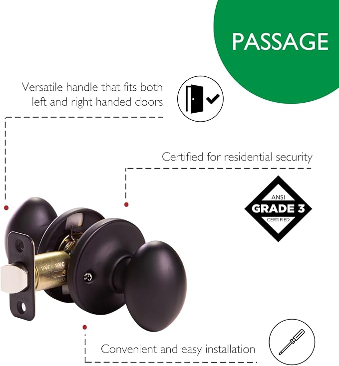 Design House 779173 Egg Passage Hall and Closet Door Knob Matte Black | Surface, Traditional, Brass, Hardware, 779173