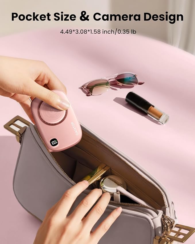 Gaiatop Mini Neck Fan, LED Makeup Mirror, Power Display Portable Fan Pink | 3 Speeds, 360° Rotate Mirror for Handheld Desk Use, Rechargeable Small USB Fan, Personal Cooling Travel Essentials Women Gift