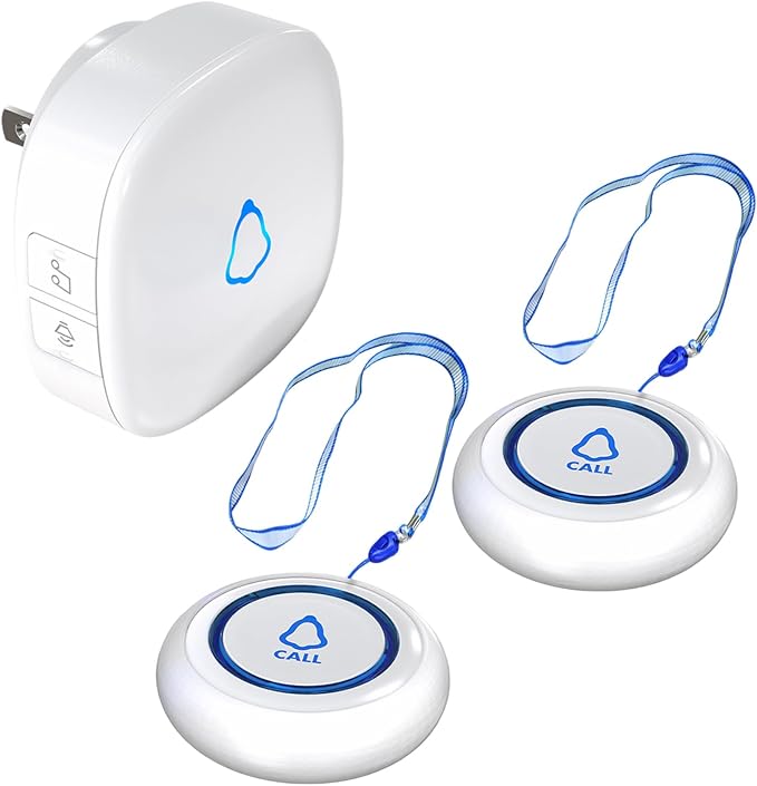METAK Caregiver Pager Wireless Call Button for Elderly/Senior at Home, 1 Receiver + 2 Button, Medical Life Alert Necklace System, Emergency Bell Fall Monitor Devices for Patients, Disabled, Nurses