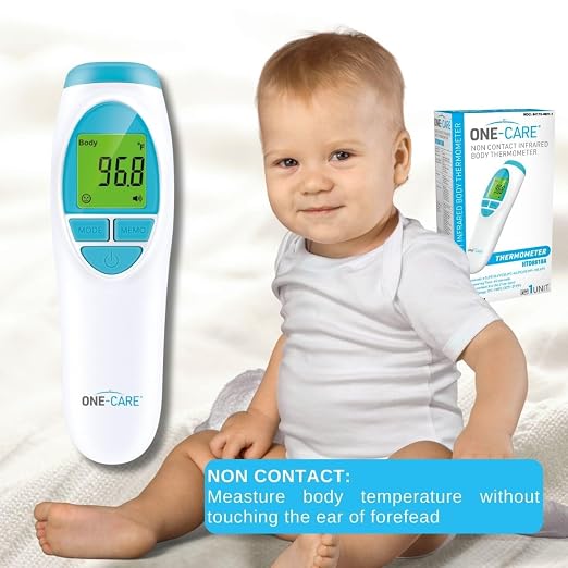 ONE-CARE Infrared Thermometer HTD8813C, Non-Contact, Forehead & Room | Homedics Thermometer, High Accuracy, Fast Reading, Body & Room Temp, Newborn Baby to Adult, Fever Alarm, Large Display