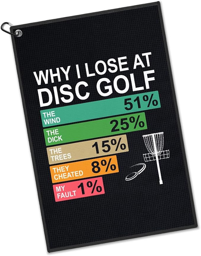 Why I Lose At Disc Golf Towel with Clip, Funny Golf Bag Accessories for Men, Golfing Towel for Women Men, Birthday Retirement Gifts for Golfer Player, Disc Golfing Gifts for Daddy Mom Grandpa