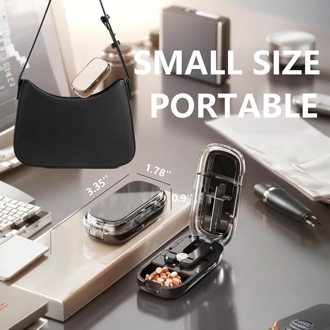 Pill Cutter,Precisely Split Small or Large Pills and Vitamins of Various Shapes with a Safe, Self-Retracting Blade (Light Gray 1/2，1/4)