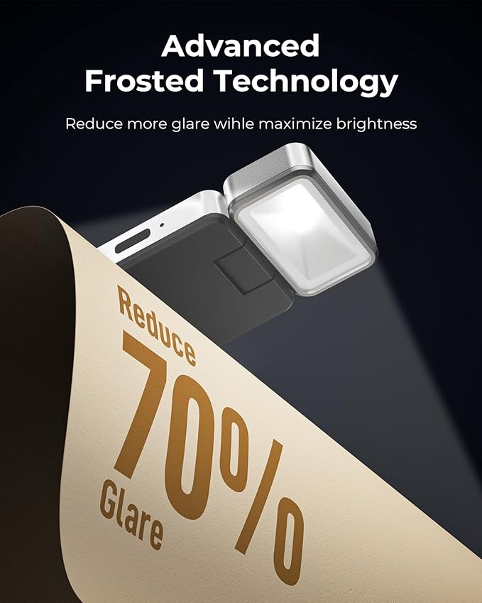 86lux Book Light, Rechargeable Clip-On LED Reading Light for Bed & Night Use - 3 Color Temperatures with Stepless Dimming, Ultralight Bookmark Design for Kids, Book Lovers, Silver