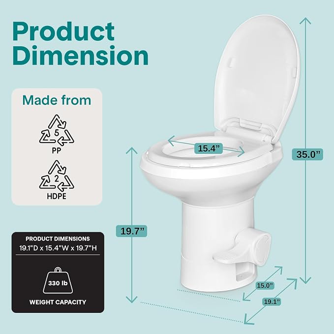 SereneLife RV Toilet - Small Camp Toilet with Foot Pedal and a Hand Sprayer, Leak-Proof, Odorless, Soft-Close Lid, Compact Water-Saving Design, Quick Installation, Perfect for RVs, Trailers, and Boats