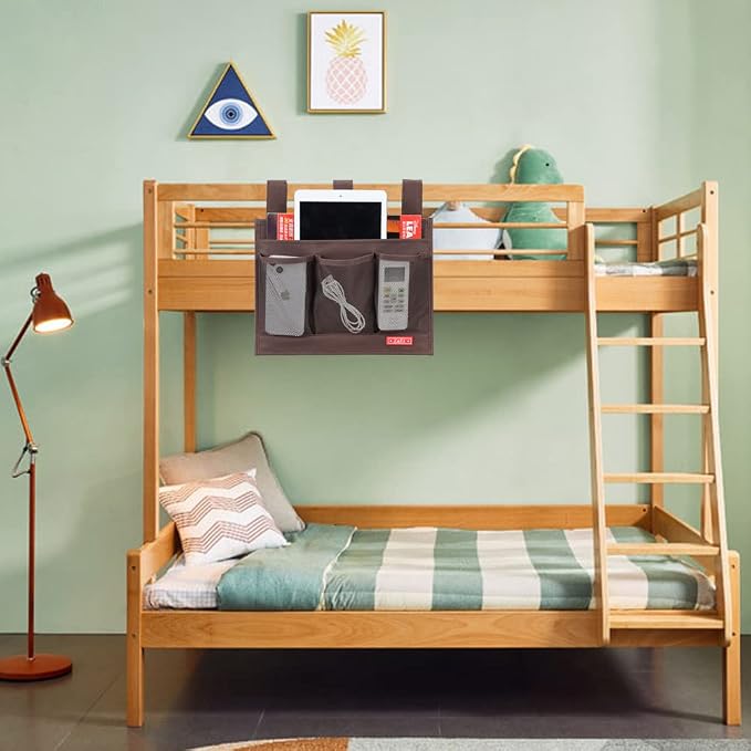 Zafit Hanging Bedside Caddy, Bedside Storage Organizer for Magazine, Phone, Remote control (Classic4 Pockets-Coffee)