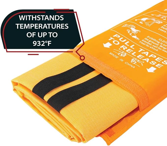 Parcil Safety SB-500 Large Silicone Coated Emergency Fire Blanket (60 in. x 60 in.) Emergency Kit Fire Extinguisher for Home & Kitchen, Woven Fiberglass Household Essentials, Chemical Free, No Mess
