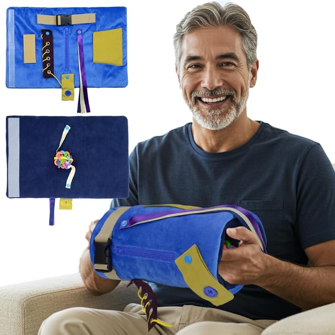 Modaliv 2-in-1 Sensory Fidget Blanket & Calming Muff, Blue | Alzheimer's & Dementia Activity Mat for Adults, Anxiety Relief, Therapeutic Tactile Sensory Engagement