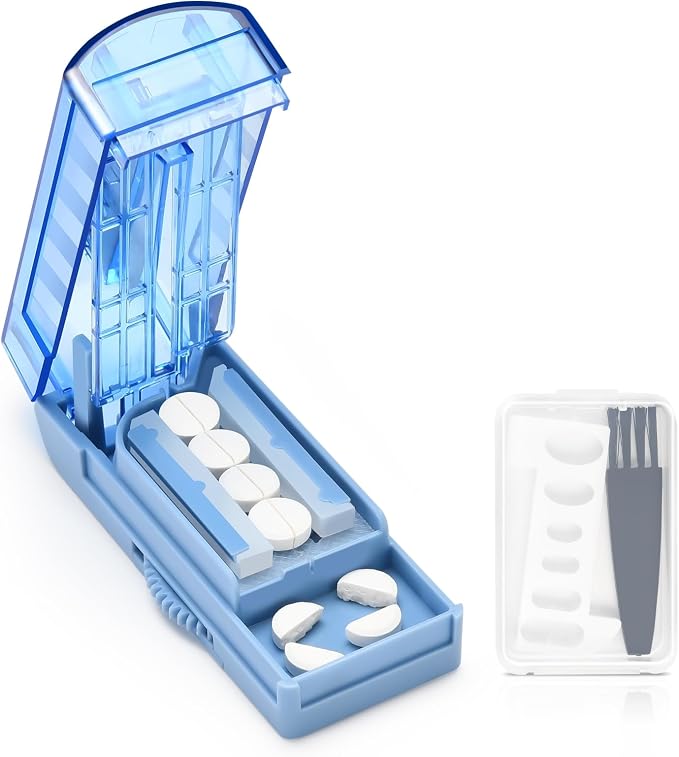 Multiple Pill Cutter for Small or Large Pills, Adjustable Pill Splitter for Multi Tablets, Stainless Steel Cutting Blade and Blade Guard