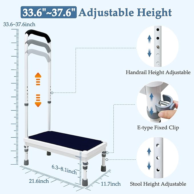 Step Stool with Handle for Elderly - Bedside Assist Step Stool for High Beds, Adults Fall Prevention, Seniors Non-Slip Wide Platform Step for Medical Stool, Bathtub, SUV Car (21.65-Stool)