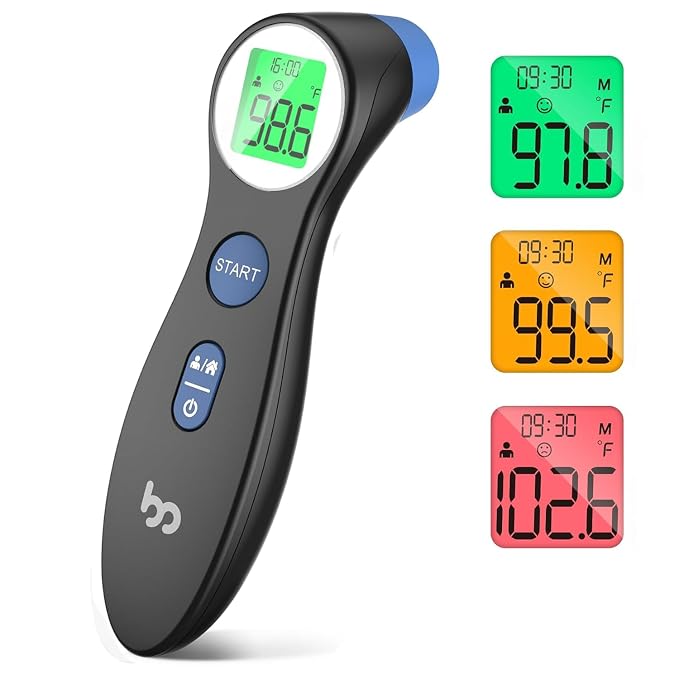 Forehead Thermometer for Adults and Kids, Digital Baby Thermometer | 1s Fast Accurate Reading, 3 Color Fever Alarm, Forehead & Object Mode, Non Contact, Battery Included